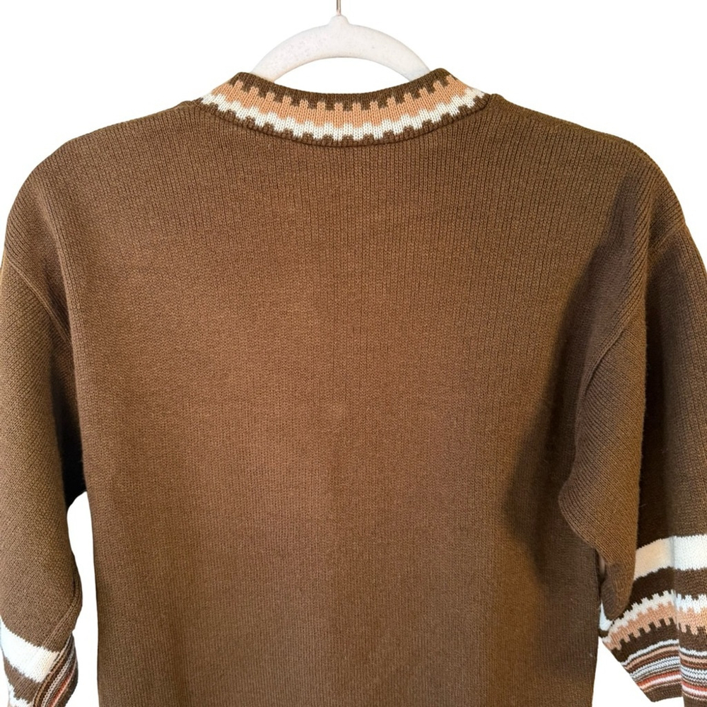 Vintage 70s Boho Brown Striped Sweater Size XS S Retro Unisex Cozy Classic - Picture 8 of 9
